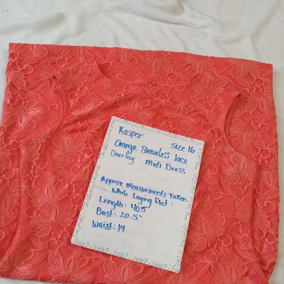 Kasper Orange Sleeveless Floral Lace Overlay Sheath Dress size 16 - Picture 11 of 11